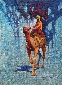 Tariq Mahmood, 20 x 30, Oil on Jute, Buzkashi Painting, AC-TMD-032